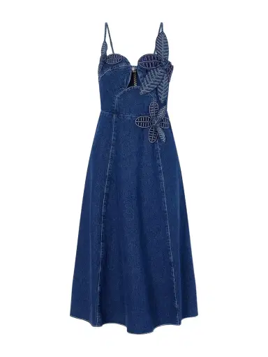 Farm Rio Floral-appliquéd Denim Midi Dress | Thumbnail 1 Farm Rio Floral-appliquéd Denim Midi Dress | Thumbnail 1