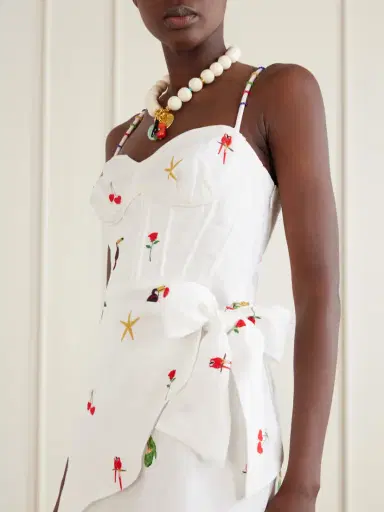Farm Rio Cool Day Scalloped Embroidered Linen Mini Dress | Thumbnail 4 Farm Rio Cool Day Scalloped Embroidered Linen Mini Dress | Thumbnail 4