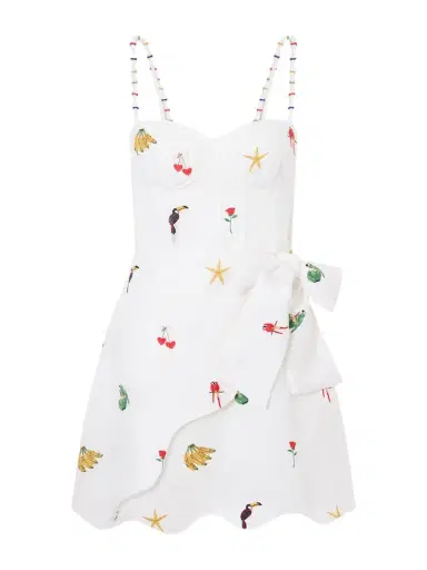Farm Rio Cool Day Scalloped Embroidered Linen Mini Dress | Thumbnail 1 Farm Rio Cool Day Scalloped Embroidered Linen Mini Dress | Thumbnail 1
