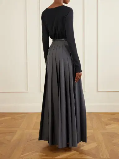 Self-Portrait Belted Pleated Woven Grain De Poudre Maxi Skirt | Thumbnail 3 Self-Portrait Belted Pleated Woven Grain De Poudre Maxi Skirt | Thumbnail 3