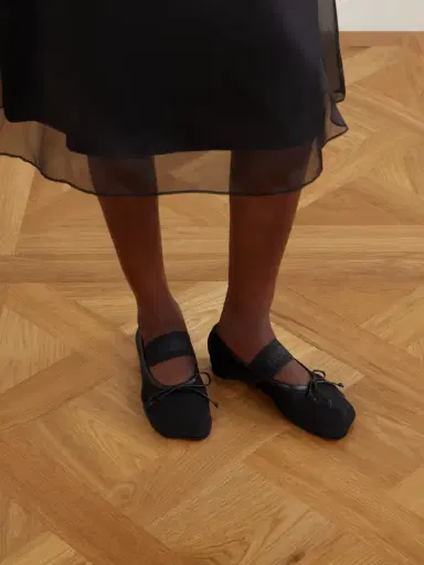 MM6 MAISON MARGIELA Bow-detailed Leather-trimmed Mesh Ballet Flats | Thumbnail 2 MM6 MAISON MARGIELA Bow-detailed Leather-trimmed Mesh Ballet Flats | Thumbnail 2