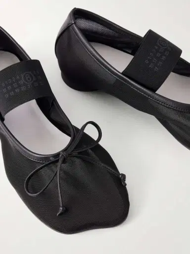MM6 MAISON MARGIELA Bow-detailed Leather-trimmed Mesh Ballet Flats | Thumbnail 5 MM6 MAISON MARGIELA Bow-detailed Leather-trimmed Mesh Ballet Flats | Thumbnail 5