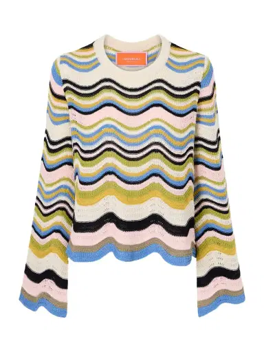 La DoubleJ Scalloped Striped Crocheted Cotton T-shirt | Thumbnail 1 La DoubleJ Scalloped Striped Crocheted Cotton T-shirt | Thumbnail 1