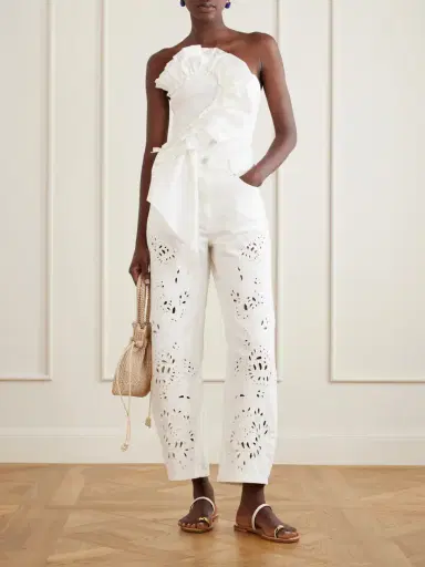 Farm Rio Richelieu Broderie Anglaise-trimmed Mid-rise Straight-leg Jeans | Thumbnail 2 Farm Rio Richelieu Broderie Anglaise-trimmed Mid-rise Straight-leg Jeans | Thumbnail 2