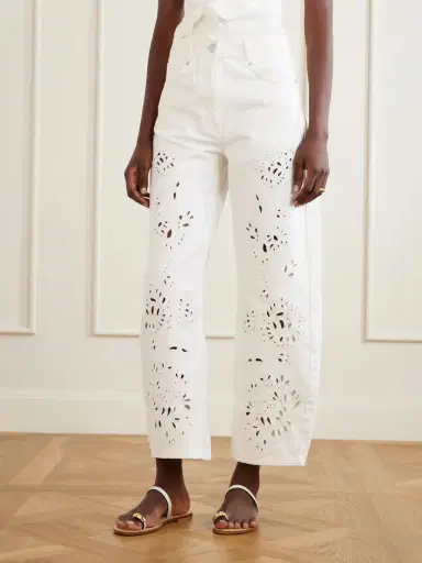 Farm Rio Richelieu Broderie Anglaise-trimmed Mid-rise Straight-leg Jeans | Thumbnail 3 Farm Rio Richelieu Broderie Anglaise-trimmed Mid-rise Straight-leg Jeans | Thumbnail 3