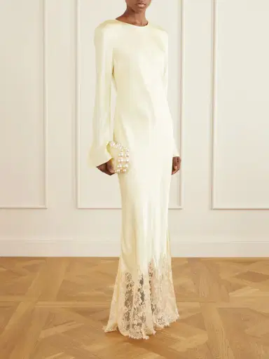 Self-Portrait Lace-trimmed Satin Maxi Dress | Thumbnail 2 Self-Portrait Lace-trimmed Satin Maxi Dress | Thumbnail 2