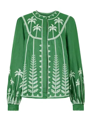Farm Rio Embroidered Linen Blouse | Thumbnail 1 Farm Rio Embroidered Linen Blouse | Thumbnail 1