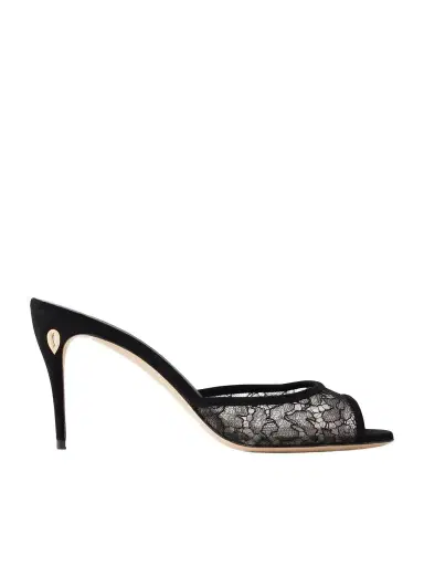 Jennifer Chamandi Guido 85 Suede-trimmed Lace Sandals | Thumbnail 1 Jennifer Chamandi Guido 85 Suede-trimmed Lace Sandals | Thumbnail 1