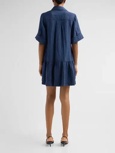 SIMKHAI Women's Cris Crinkled Drop-Waist Mini Shirtdress - Midnight | Thumbnail 3 SIMKHAI Women's Cris Crinkled Drop-Waist Mini Shirtdress - Midnight | Thumbnail 3