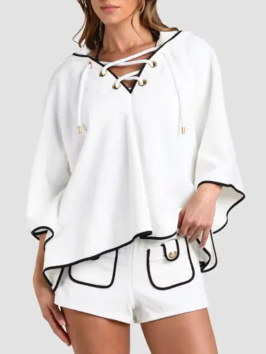 L'AGENCE Women's Fine Line Demeter Poncho - White | Thumbnail 4 L'AGENCE Women's Fine Line Demeter Poncho - White | Thumbnail 4