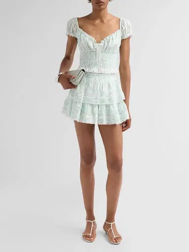 LoveShackFancy Women's Floral Ruffle Mini Skirt - Celadon Drift - Size XL | Thumbnail 2 LoveShackFancy Women's Floral Ruffle Mini Skirt - Celadon Drift - Size XL | Thumbnail 2