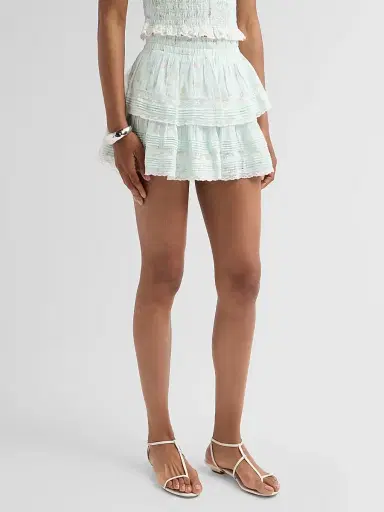 LoveShackFancy Women's Floral Ruffle Mini Skirt - Celadon Drift - Size XL | Thumbnail 4 LoveShackFancy Women's Floral Ruffle Mini Skirt - Celadon Drift - Size XL | Thumbnail 4