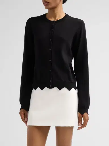 Marc Jacobs Women's Daisy Scalloped Merino Wool-Blend Cardigan - Black - Size XS | Thumbnail 4 Marc Jacobs Women's Daisy Scalloped Merino Wool-Blend Cardigan - Black - Size XS | Thumbnail 4