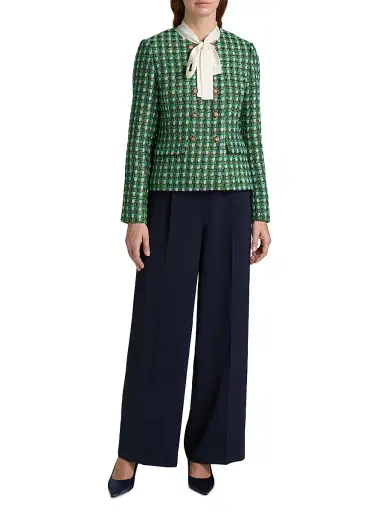 Elie Tahari Women's The Eleni Metallic Double-Breasted Jacket - Parrot Green Tweed - Size XS | Thumbnail 2 Elie Tahari Women's The Eleni Metallic Double-Breasted Jacket - Parrot Green Tweed - Size XS | Thumbnail 2