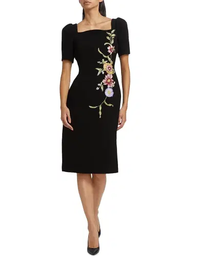 Teri Jon by Rickie Freeman Women's Floral-Embroidered Crepe Cocktail Dress - Black Multi | Thumbnail 2 Teri Jon by Rickie Freeman Women's Floral-Embroidered Crepe Cocktail Dress - Black Multi | Thumbnail 2