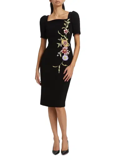 Teri Jon by Rickie Freeman Women's Floral-Embroidered Crepe Cocktail Dress - Black Multi | Thumbnail 3 Teri Jon by Rickie Freeman Women's Floral-Embroidered Crepe Cocktail Dress - Black Multi | Thumbnail 3