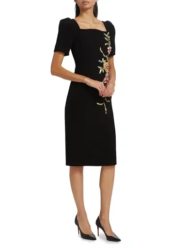 Teri Jon by Rickie Freeman Women's Floral-Embroidered Crepe Cocktail Dress - Black Multi | Thumbnail 4 Teri Jon by Rickie Freeman Women's Floral-Embroidered Crepe Cocktail Dress - Black Multi | Thumbnail 4
