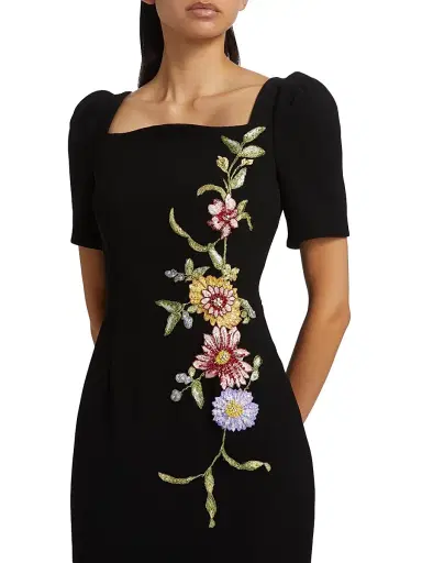 Teri Jon by Rickie Freeman Women's Floral-Embroidered Crepe Cocktail Dress - Black Multi | Thumbnail 6 Teri Jon by Rickie Freeman Women's Floral-Embroidered Crepe Cocktail Dress - Black Multi | Thumbnail 6