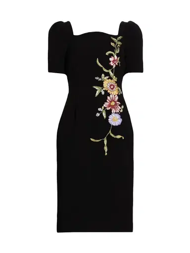 Teri Jon by Rickie Freeman Women's Floral-Embroidered Crepe Cocktail Dress - Black Multi | Thumbnail 1 Teri Jon by Rickie Freeman Women's Floral-Embroidered Crepe Cocktail Dress - Black Multi | Thumbnail 1