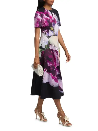 Teri Jon by Rickie Freeman Women's Floral Cotton A-Line Midi-Dress - Black Multi | Thumbnail 2 Teri Jon by Rickie Freeman Women's Floral Cotton A-Line Midi-Dress - Black Multi | Thumbnail 2