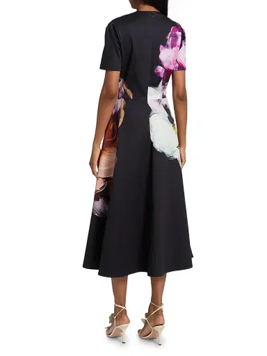 Teri Jon by Rickie Freeman Women's Floral Cotton A-Line Midi-Dress - Black Multi | Thumbnail 5 Teri Jon by Rickie Freeman Women's Floral Cotton A-Line Midi-Dress - Black Multi | Thumbnail 5