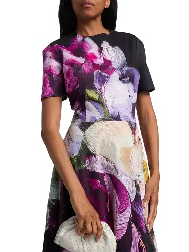Teri Jon by Rickie Freeman Women's Floral Cotton A-Line Midi-Dress - Black Multi | Thumbnail 6 Teri Jon by Rickie Freeman Women's Floral Cotton A-Line Midi-Dress - Black Multi | Thumbnail 6