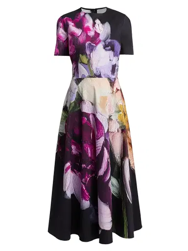 Teri Jon by Rickie Freeman Women's Floral Cotton A-Line Midi-Dress - Black Multi | Thumbnail 1 Teri Jon by Rickie Freeman Women's Floral Cotton A-Line Midi-Dress - Black Multi | Thumbnail 1