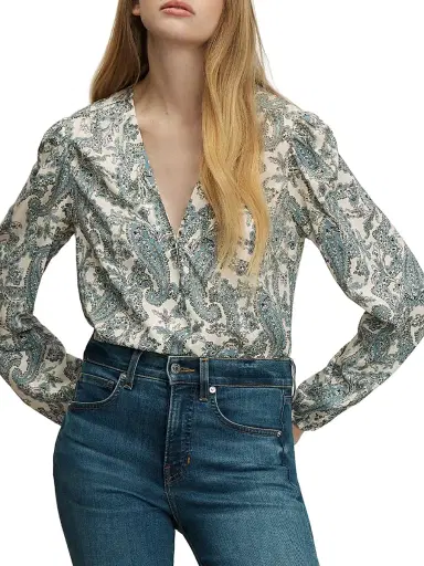 Veronica Beard Women's Farah Paisley V-Neck Blouse - Ecru Multi | Thumbnail 2 Veronica Beard Women's Farah Paisley V-Neck Blouse - Ecru Multi | Thumbnail 2
