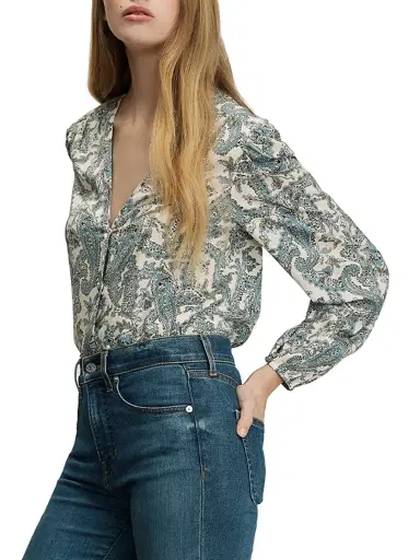 Veronica Beard Women's Farah Paisley V-Neck Blouse - Ecru Multi | Thumbnail 3 Veronica Beard Women's Farah Paisley V-Neck Blouse - Ecru Multi | Thumbnail 3