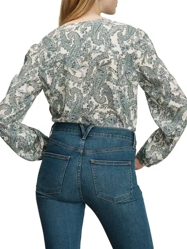 Veronica Beard Women's Farah Paisley V-Neck Blouse - Ecru Multi | Thumbnail 4 Veronica Beard Women's Farah Paisley V-Neck Blouse - Ecru Multi | Thumbnail 4