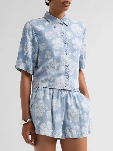 Generation Love Women's Heidi Floral Crop Denim Shirt - Floral Light Blue - Size Large | Thumbnail 4 Generation Love Women's Heidi Floral Crop Denim Shirt - Floral Light Blue - Size Large | Thumbnail 4