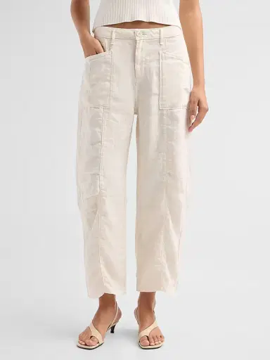 L'Agence Women's Cody Rodeo Linen High-Rise Barrel Pants - Vintage White | Thumbnail 4 L'Agence Women's Cody Rodeo Linen High-Rise Barrel Pants - Vintage White | Thumbnail 4