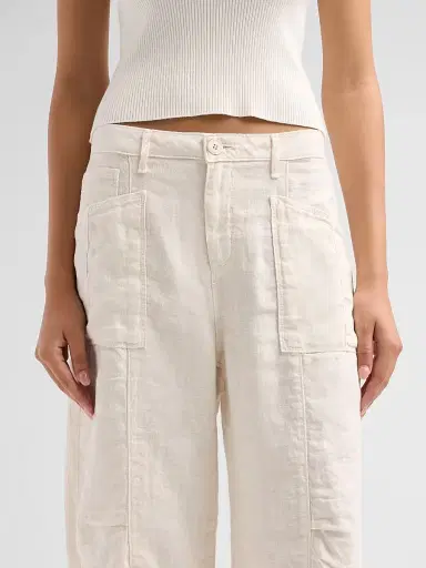 L'Agence Women's Cody Rodeo Linen High-Rise Barrel Pants - Vintage White | Thumbnail 5 L'Agence Women's Cody Rodeo Linen High-Rise Barrel Pants - Vintage White | Thumbnail 5