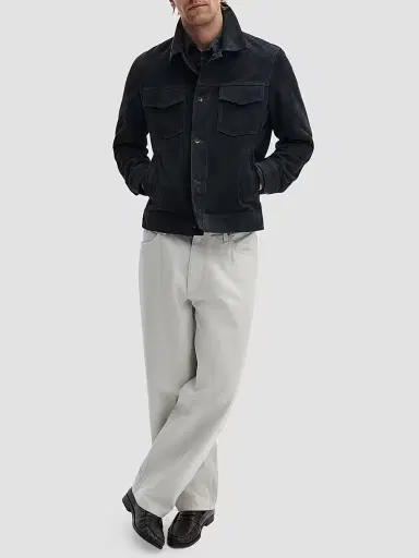 rag & bone Men's Suede Trucker Jacket - Navy | Thumbnail 2 rag & bone Men's Suede Trucker Jacket - Navy | Thumbnail 2
