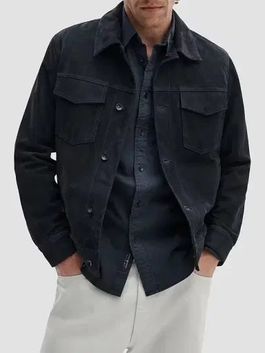 rag & bone Men's Suede Trucker Jacket - Navy | Thumbnail 4 rag & bone Men's Suede Trucker Jacket - Navy | Thumbnail 4