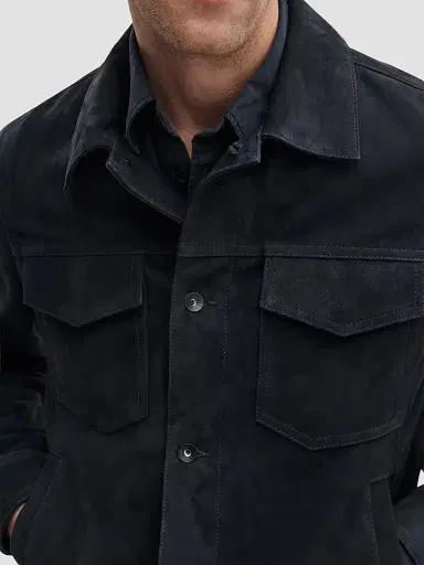 rag & bone Men's Suede Trucker Jacket - Navy | Thumbnail 6 rag & bone Men's Suede Trucker Jacket - Navy | Thumbnail 6