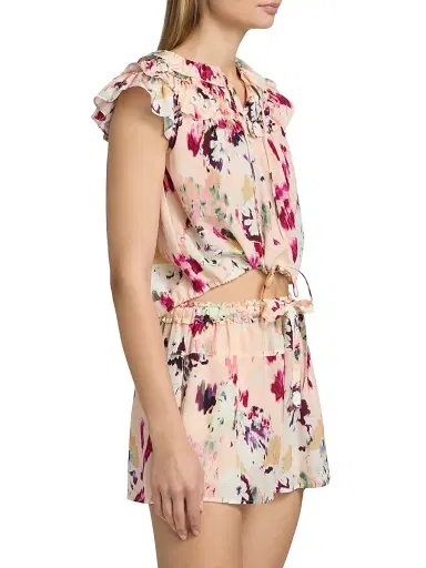 Ulla Johnson Women's Eleonore Ruffled Floral Silk Tieneck Top - Summer Garden | Thumbnail 4 Ulla Johnson Women's Eleonore Ruffled Floral Silk Tieneck Top - Summer Garden | Thumbnail 4