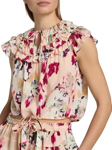 Ulla Johnson Women's Eleonore Ruffled Floral Silk Tieneck Top - Summer Garden | Thumbnail 6 Ulla Johnson Women's Eleonore Ruffled Floral Silk Tieneck Top - Summer Garden | Thumbnail 6