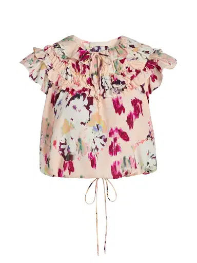 Ulla Johnson Women's Eleonore Ruffled Floral Silk Tieneck Top - Summer Garden | Thumbnail 1 Ulla Johnson Women's Eleonore Ruffled Floral Silk Tieneck Top - Summer Garden | Thumbnail 1