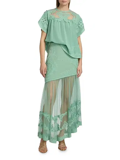 Ulla Johnson Women's Florence Embroidered Floral Silk Tulle Top - Arctic - Size 12 | Thumbnail 2 Ulla Johnson Women's Florence Embroidered Floral Silk Tulle Top - Arctic - Size 12 | Thumbnail 2