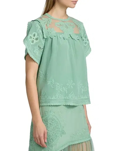 Ulla Johnson Women's Florence Embroidered Floral Silk Tulle Top - Arctic - Size 12 | Thumbnail 4 Ulla Johnson Women's Florence Embroidered Floral Silk Tulle Top - Arctic - Size 12 | Thumbnail 4