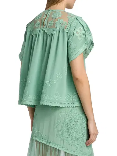 Ulla Johnson Women's Florence Embroidered Floral Silk Tulle Top - Arctic - Size 12 | Thumbnail 5 Ulla Johnson Women's Florence Embroidered Floral Silk Tulle Top - Arctic - Size 12 | Thumbnail 5