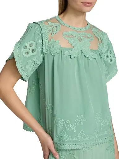 Ulla Johnson Women's Florence Embroidered Floral Silk Tulle Top - Arctic - Size 12 | Thumbnail 6 Ulla Johnson Women's Florence Embroidered Floral Silk Tulle Top - Arctic - Size 12 | Thumbnail 6