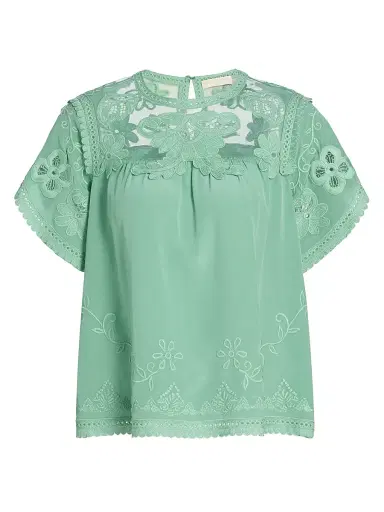 Ulla Johnson Women's Florence Embroidered Floral Silk Tulle Top - Arctic - Size 12 | Thumbnail 1 Ulla Johnson Women's Florence Embroidered Floral Silk Tulle Top - Arctic - Size 12 | Thumbnail 1