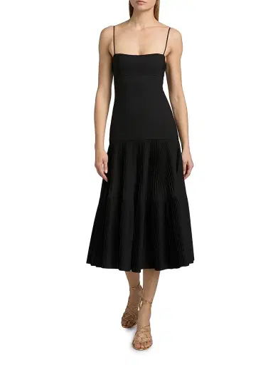 Ulla Johnson Women's Matilda Pleated Wool-Blend Midi-Dress - Noir | Thumbnail 2 Ulla Johnson Women's Matilda Pleated Wool-Blend Midi-Dress - Noir | Thumbnail 2