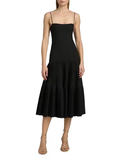 Ulla Johnson Women's Matilda Pleated Wool-Blend Midi-Dress - Noir | Thumbnail 3 Ulla Johnson Women's Matilda Pleated Wool-Blend Midi-Dress - Noir | Thumbnail 3