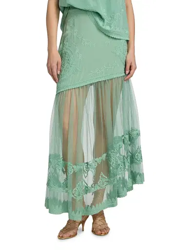 Ulla Johnson Women's Elspeth Floral-Embroidered Sheer Silk Midi-Skirt - Arctic - Size 12 | Thumbnail 3 Ulla Johnson Women's Elspeth Floral-Embroidered Sheer Silk Midi-Skirt - Arctic - Size 12 | Thumbnail 3