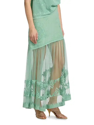 Ulla Johnson Women's Elspeth Floral-Embroidered Sheer Silk Midi-Skirt - Arctic - Size 12 | Thumbnail 4 Ulla Johnson Women's Elspeth Floral-Embroidered Sheer Silk Midi-Skirt - Arctic - Size 12 | Thumbnail 4