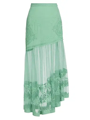 Ulla Johnson Women's Elspeth Floral-Embroidered Sheer Silk Midi-Skirt - Arctic - Size 12 | Thumbnail 1 Ulla Johnson Women's Elspeth Floral-Embroidered Sheer Silk Midi-Skirt - Arctic - Size 12 | Thumbnail 1
