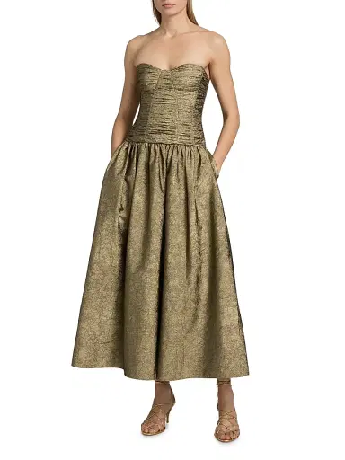 Ulla Johnson Women's Lumina Ruched Strapless Dress - Light Gold - Size 12 | Thumbnail 3 Ulla Johnson Women's Lumina Ruched Strapless Dress - Light Gold - Size 12 | Thumbnail 3